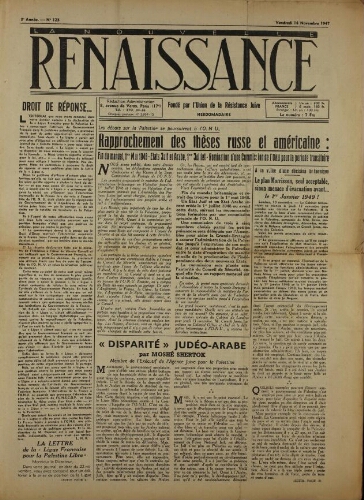 La Nouvelle Renaissance  N°123 (14 nov. 1947)